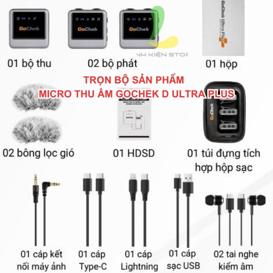 Micro thu âm không dây Gochek D Ultra Plus - Thiết bị thu âm chuyên nghiệp tích hợp sử dụng đa thiết bị đa chức năng - Hàng chính hãng
