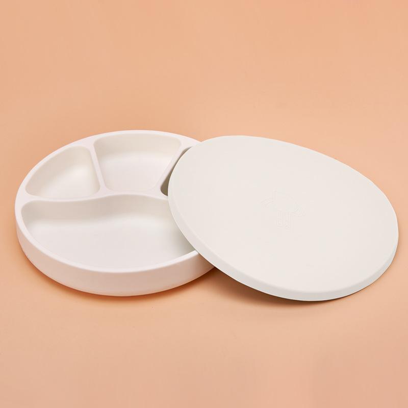 Không Chứa BPA Silicone Ăn Đĩa Có Nắp Đậy Cho Bé Nụ Cười Mặt Ghi Bộ Đồ Ăn Chống Trượt Nhà Hút Bát Kid Ăn Tập Ăn Tối