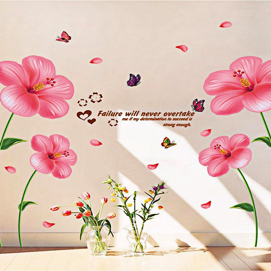 decal dán tường hoa râm bụt hồng xl8175
