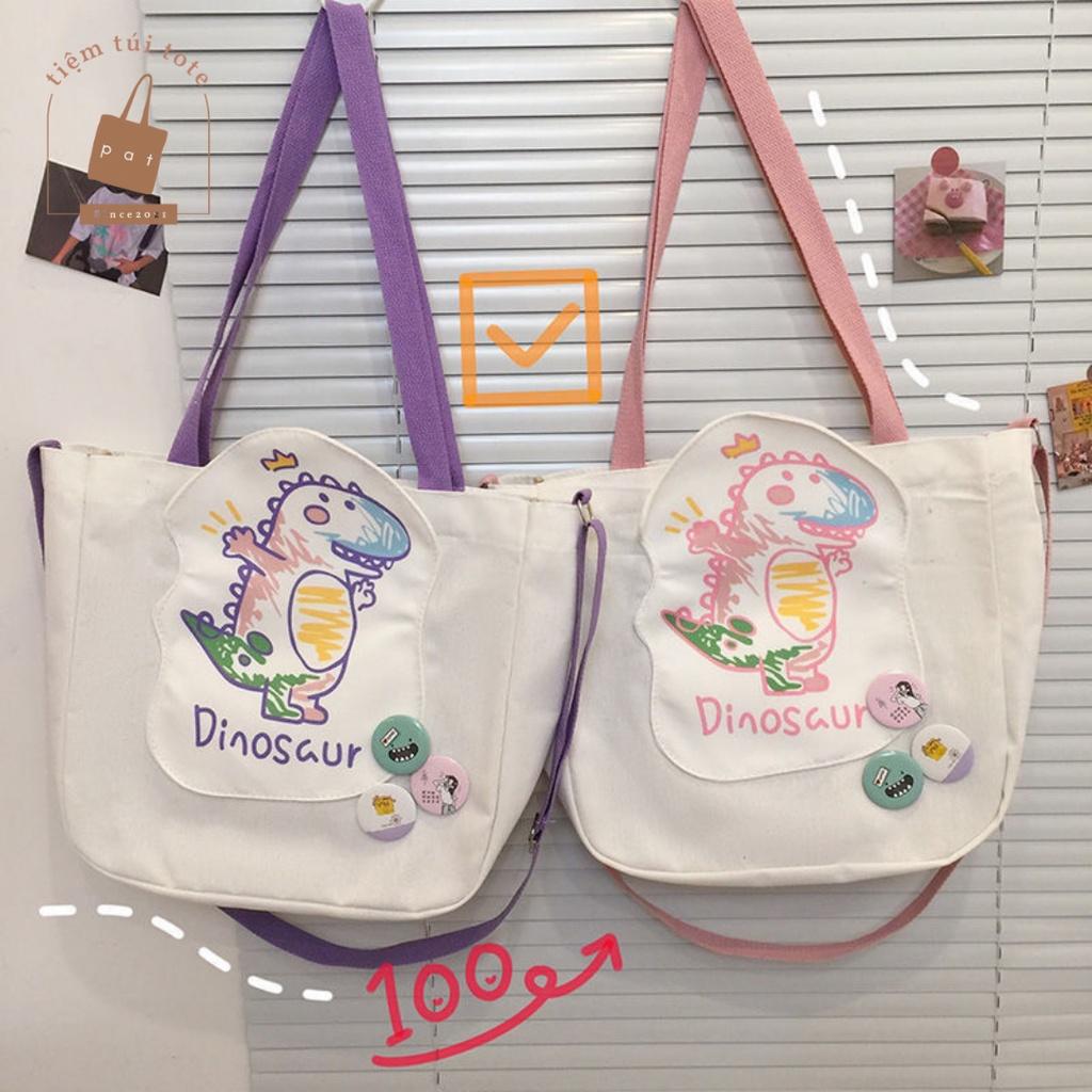 Túi đeo chéo size to vải canvas in Dinosaur TP23 | tiemtuitotebypat