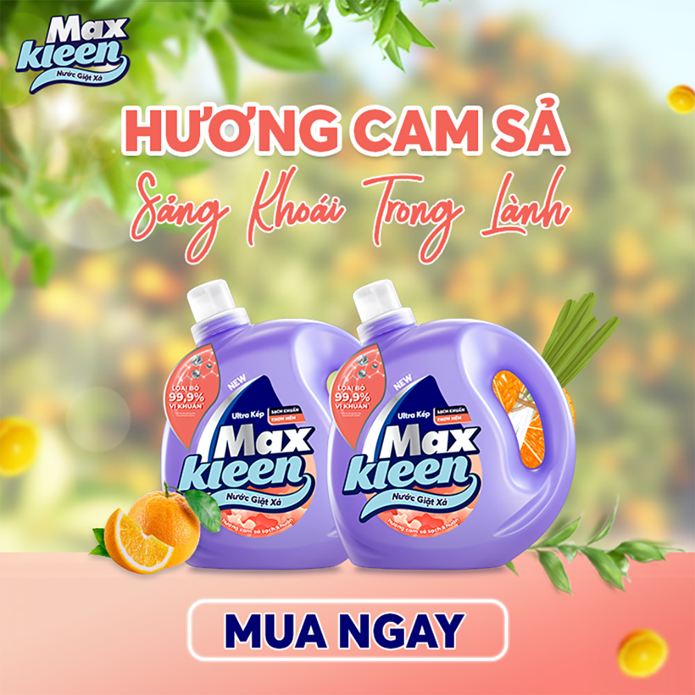 Combo Nước giặt xả Maxkleen Hương Cam sả: 1 Túi 2.4kg + 1 Túi 600g