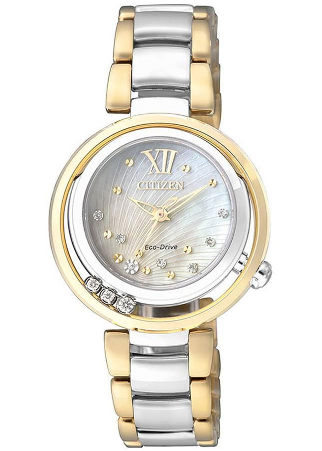 Đồng Hồ Nữ Citizen Đính Kim Cương Dây Thép Không Gỉ EM0329-54D - Mặt Xà Cừ (Sapphire)