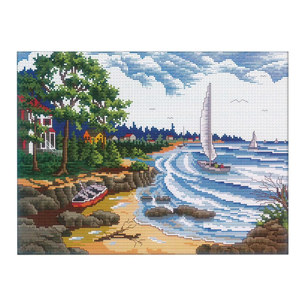 Stamped Cross Stitch Embroidery Kits Pre-Printed Pattern - Seaside Landscape