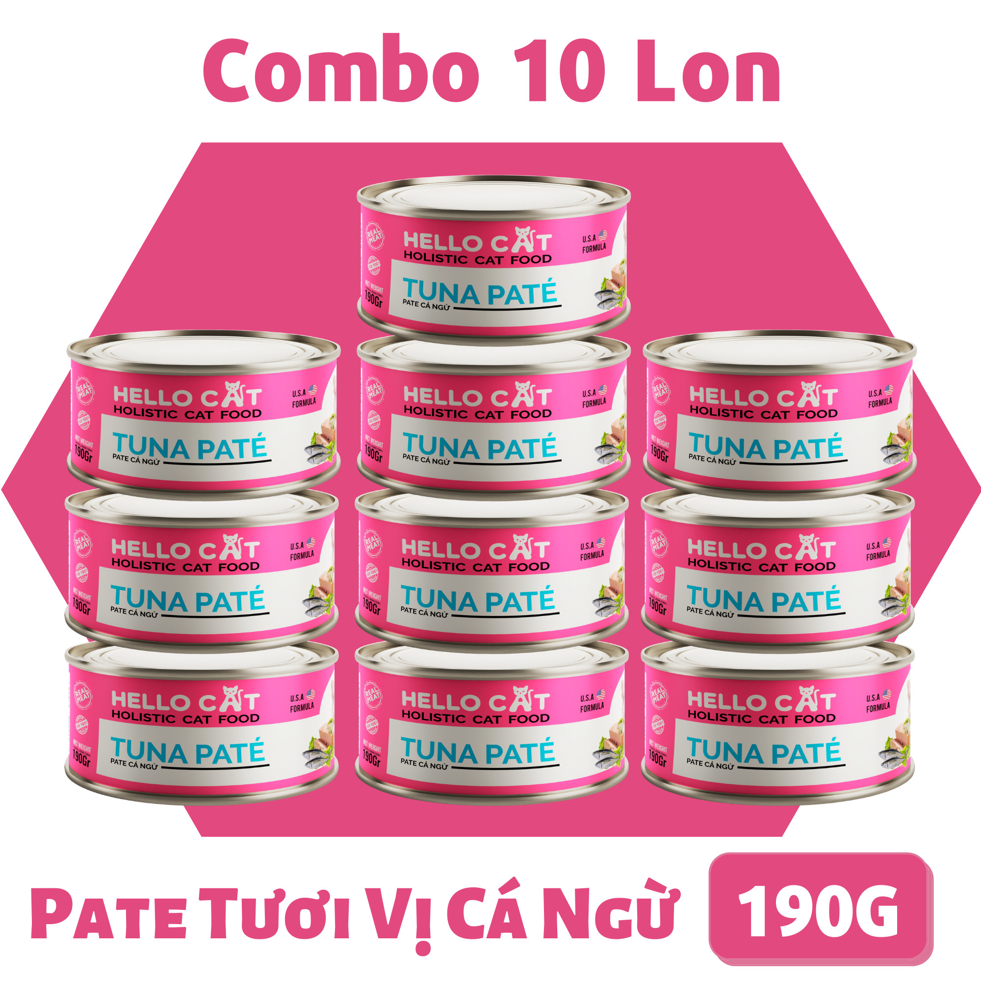 (Combo 10 Lon) Pate Cho Mèo Vị Cá Ngừ - Hello Cat Tuna Pate 190G