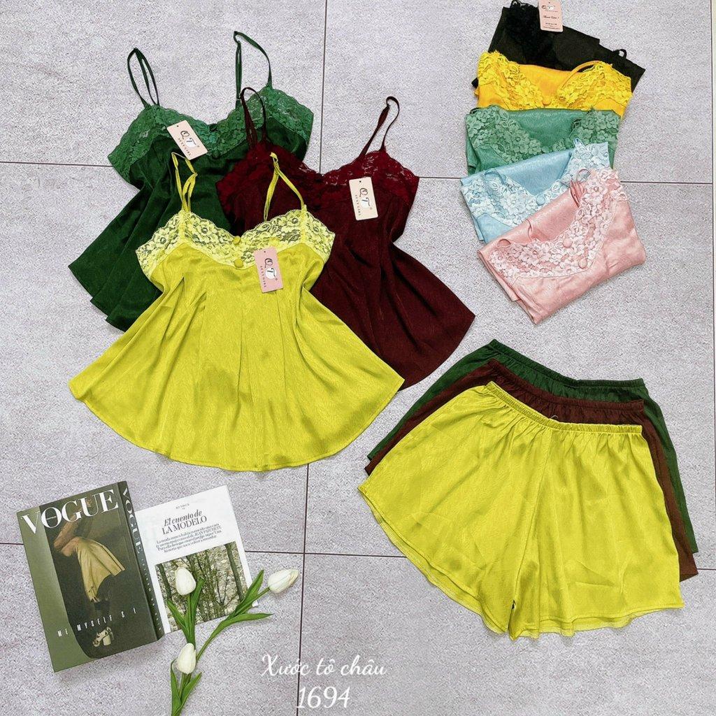 Đồ bộ 2dây lụa xước đủ màu (Đỏ/Xanhdương/Xanhlá/Xanhchuối/Vàng) Freesize 40-60kg