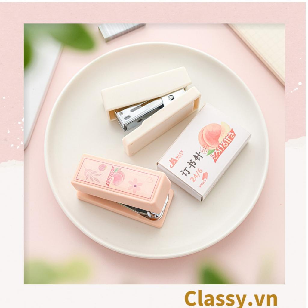 Bộ 400 Ghim bấm giấy Classy màu hồng đào xinh xắn, đi kèm bấm giấy văn phòng phẩm tiện lợi PK1694