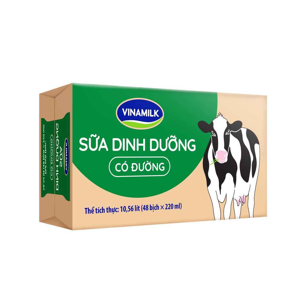 Sữa tươi tiệt trùng có đường Vinamilk 100% sữa tươi - Thùng 48 Bịch 220ml