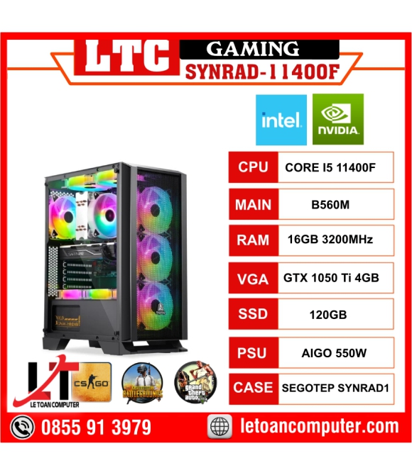 Thùng PC Gaming Synrad1 LTG2 B560/I5-11400F/16GB/120GB/GTX1050Ti/550W - Hàng chính hãng