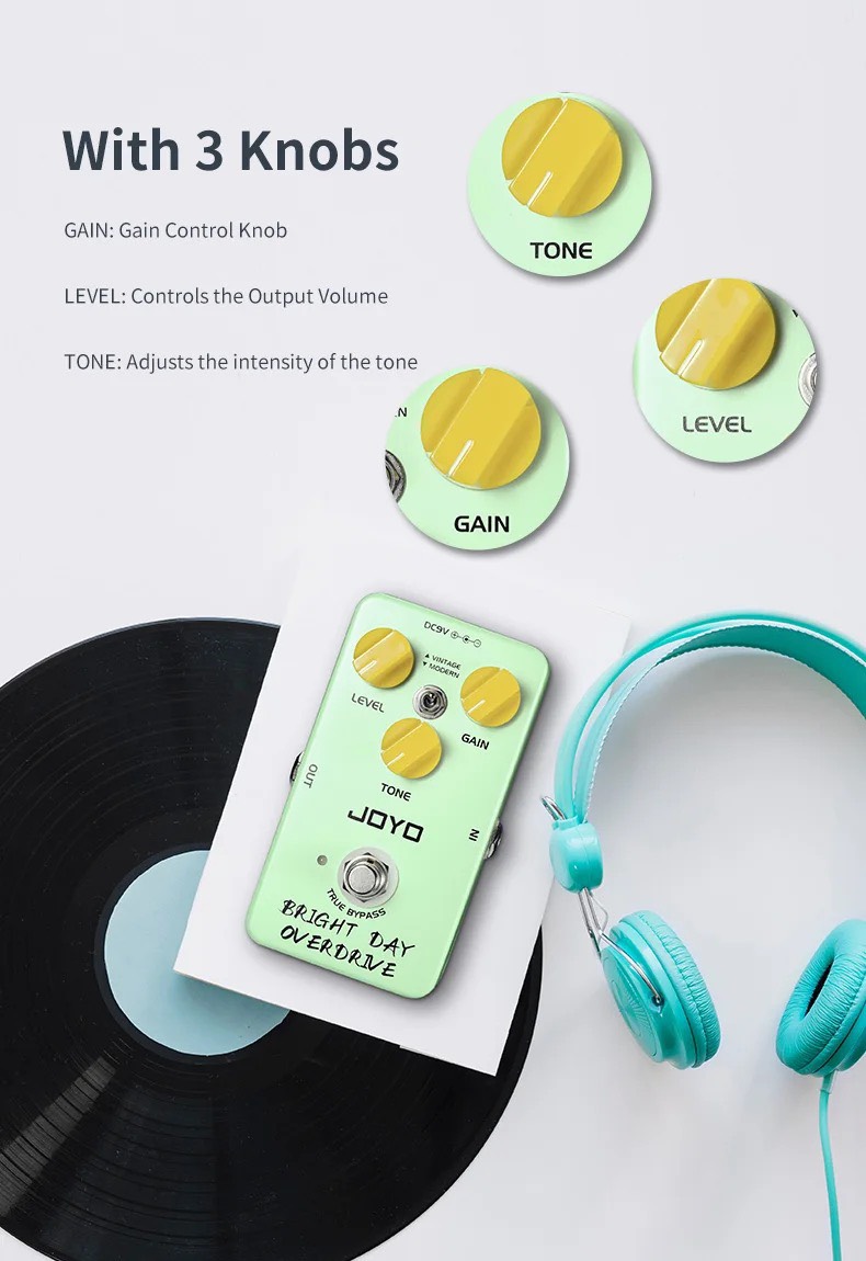 Phơ đàn, bàn đạp hiệu ứng guitar điện, pedal effect Bright day overdrive Joyo JF25- Hàng Chính Hãng