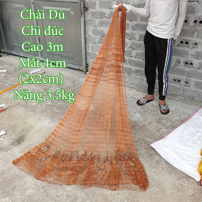 CHÀI CÁ - Chài Dù Bắt Cá Chân Chì Đúc cao 3m nặng 3,5kg mắt lưới 4cm