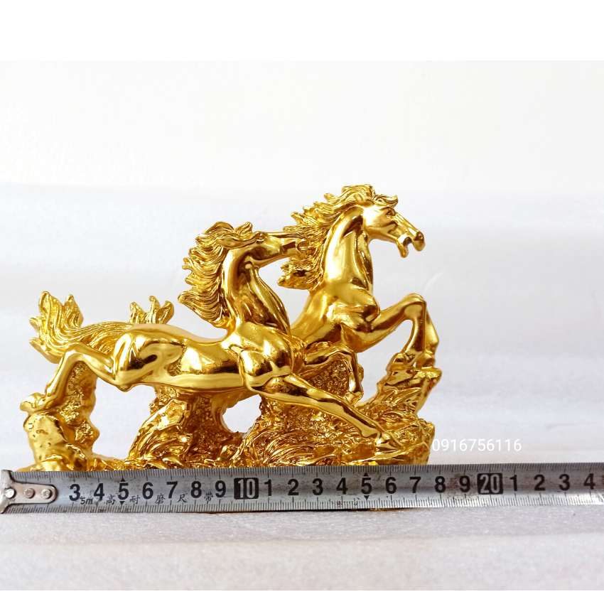 Tượng linh vật ngựa song mã bằng đồng thau dát vàng