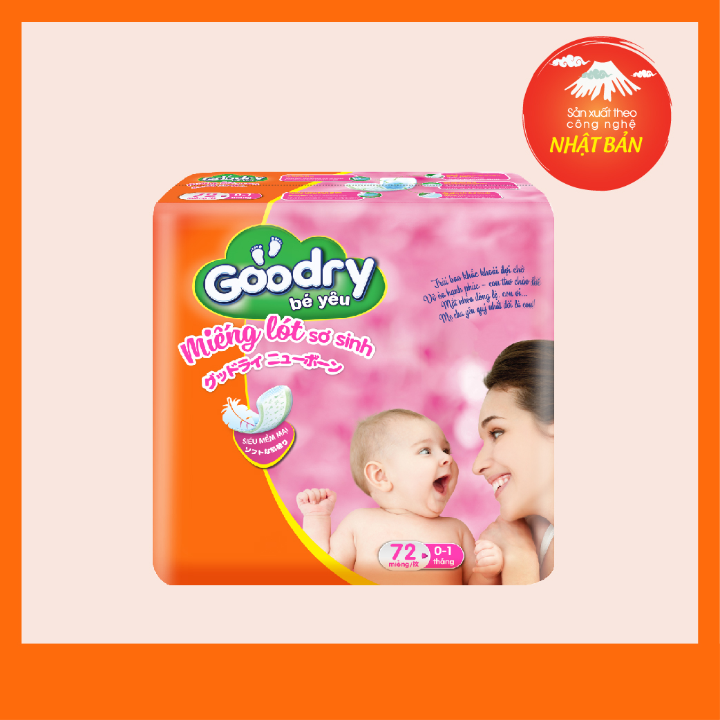 Miếng lót Goodry Sơ sinh 72 pcs công nghệ Nhật Bản mịn màng như nhung