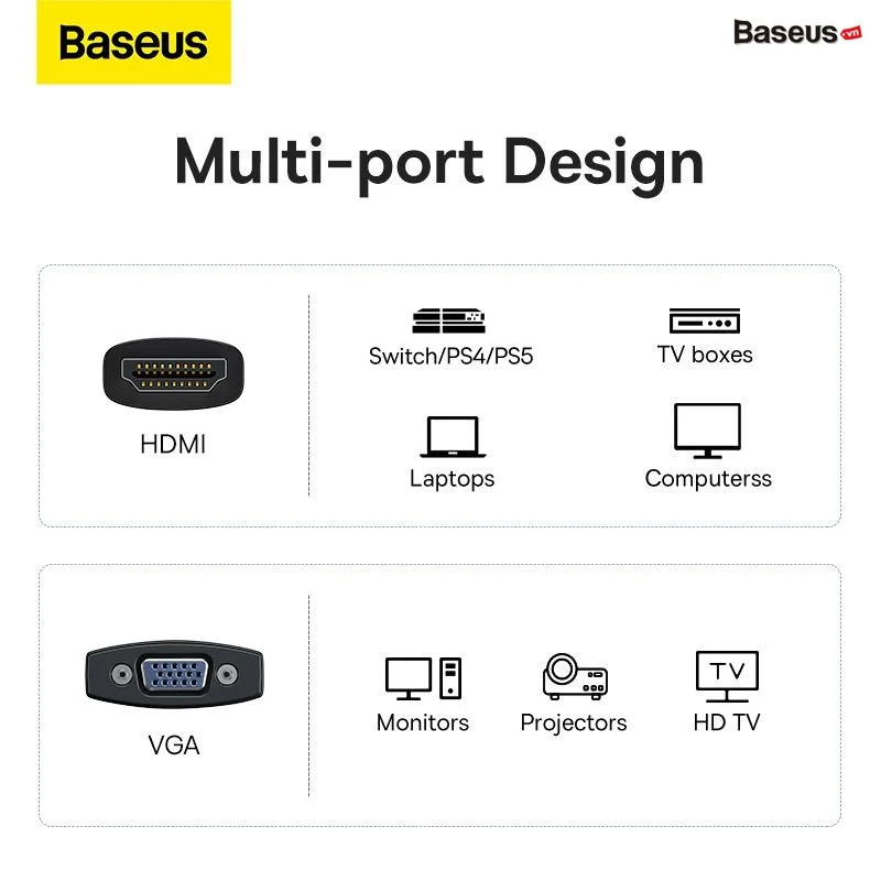 Hub Chuyển Đổi Kết Nối Baseus Lite Series Adapter HDMI to VGA - hàng chính hãng