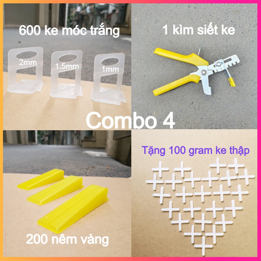 Combo 1 Kìm Và 800 Ke Lát Gạch Gồm 600 Ke Cân Bằng Và 200 Nêm Vàng Nhựa PP - Tặng Túi 100 Gram Ke Thập - Lát Tầm 100m2