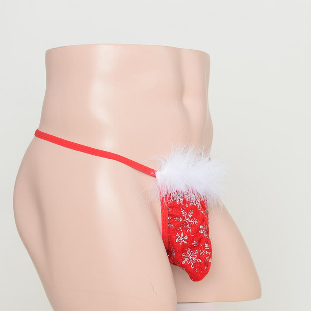 Men's Christmas Snowflake Underwear Bikini Briefs G-String Thongs Dark Blue