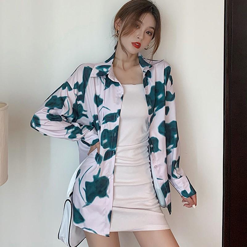 Áo Sơ Mi Tay Dài Dáng Rộng In Họa Tiết Cá Tính Cho Nữ