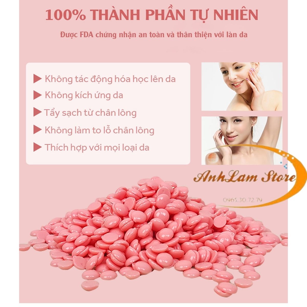 [200g] SÁP WAX TẨY LÔNG NÓNG CAO CẤP ANHLAM Giúp Da Láng Mịn, An Toàn, Lành Tính, Không Đau - Phù hợp mọi loại da, Hiệu quả wax tẩy lông nách, wax tẩy lông vùng kín, bikini, wax lông tại nhà, tẩy da chết - Tặng que gỗ