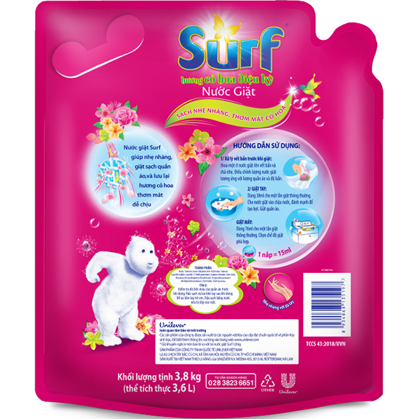 Nước Giặt Suft Hương Cỏ Hoa Diệu Kỳ Túi 3.6KG