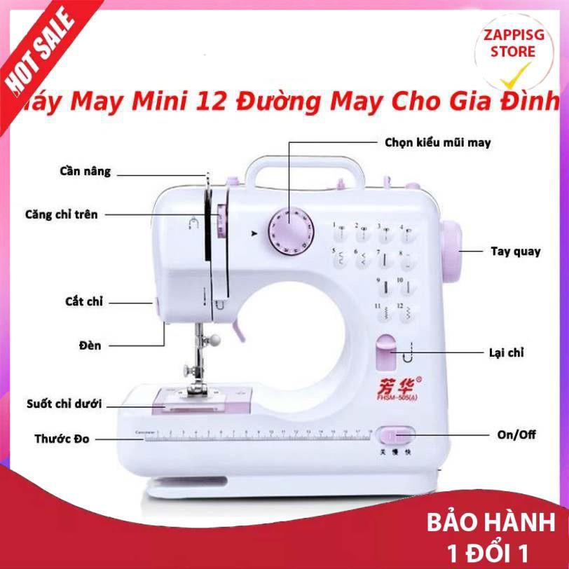 ️ Máy may mini, Máy khâu gia đình - Máy may mini gia đình 12 kiểu may FHSM 505A đầy đủ phụ kiện kèm theo