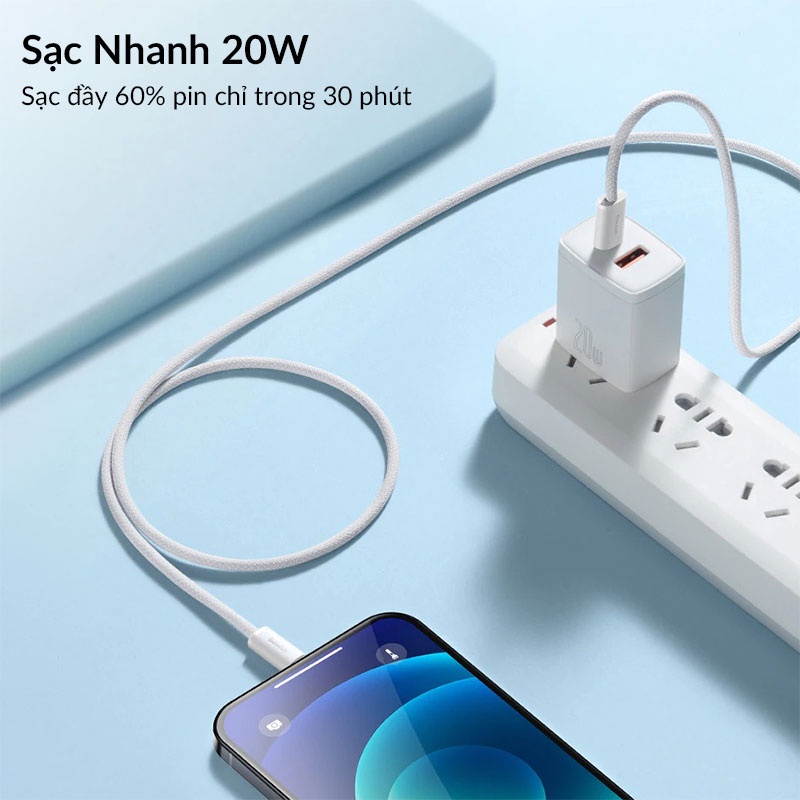 Cáp điện thoại iPhone 20W Dynamic Series Type C  to Light.ning - Baseus Tungsten Gold Fast Charging Data Cable, Dây Cáp Bện Nylong Chống Đứt Cáp - Hàng chính hãng