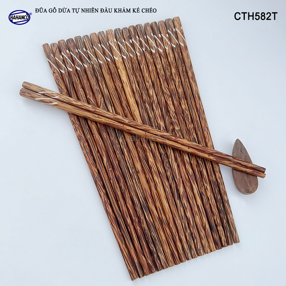 Đũa Gỗ Dừa Đen Khảm Kẻ Chéo HAHANCO An Toàn Đẹp Mắt Dùng Cho Quán Ăn Gia Đình - CTH582T