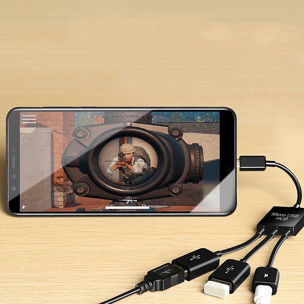 3 in1 Micro OTG Cổng USB Trò Chơi Bàn Phím Chuột Bộ Chuyển Đổi Cáp Cho Máy Tính Bảng Android Đen