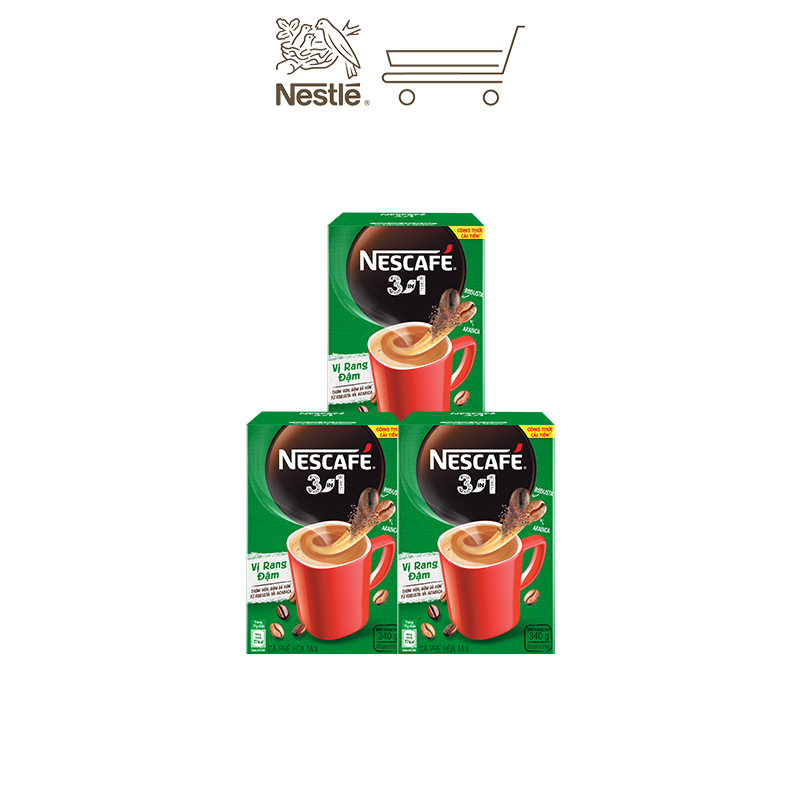 [THÁNG 8_TẶNG BỘ 3 TỐ THỦY TINH] Combo 3 hộp cà phê hòa tan Nescafé 3in1 vị rang đậm - công thức cải tiến (Hộp 20 gói)