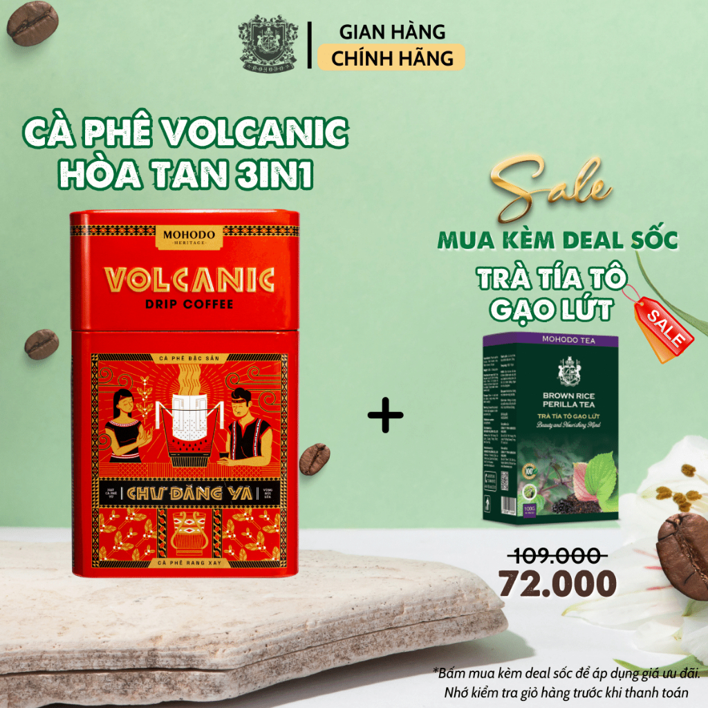 Cà phê phin giấy Mohodo Volcanic Coffee nghuyên chất từ hạt cà phê Arabica và Robusta cao cấp 100g - Hộp sắt