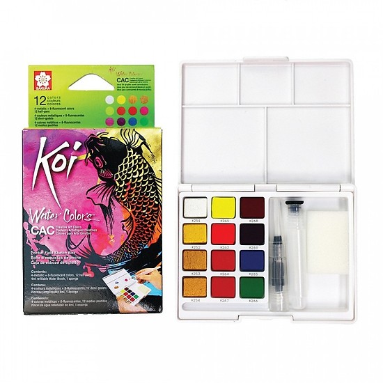 Màu nước nén Koi Water Colors 12 màu nhũ