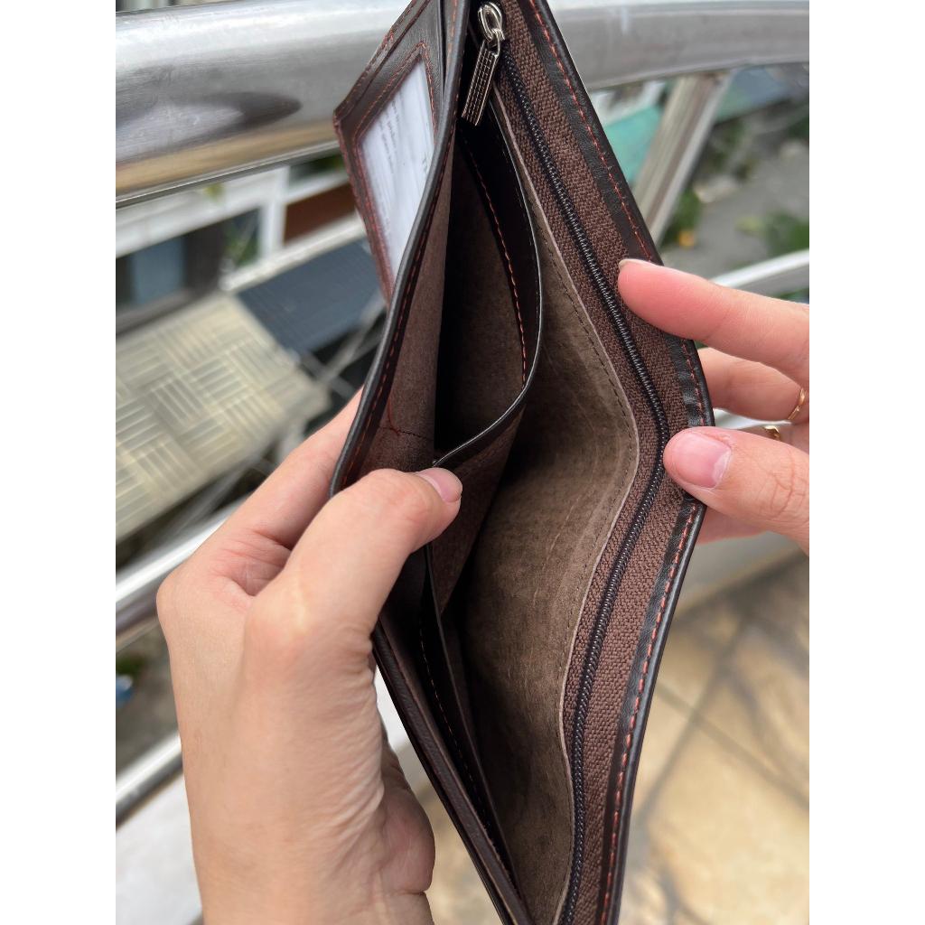 Ví Nam Da Bò Nappa Phối Chỉ Tc - Ví Da 2 Kiểu Đứng Ngang 12x 9.x 2.5 cm GENNIN STORE