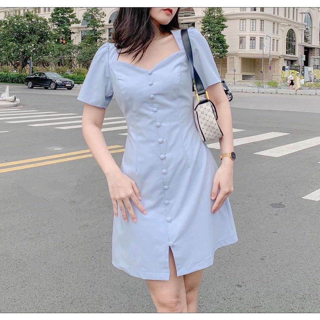 Váy Khuy Cúc Bọc Hở Lưng, Ôm Eo, Tôn Dáng, Màu Dịu Dàng