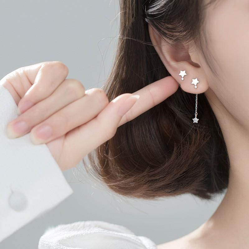 Khuyên tai bạc Ý s925 sao 5 cánh bất đối G4543 - AROCH Jewelry