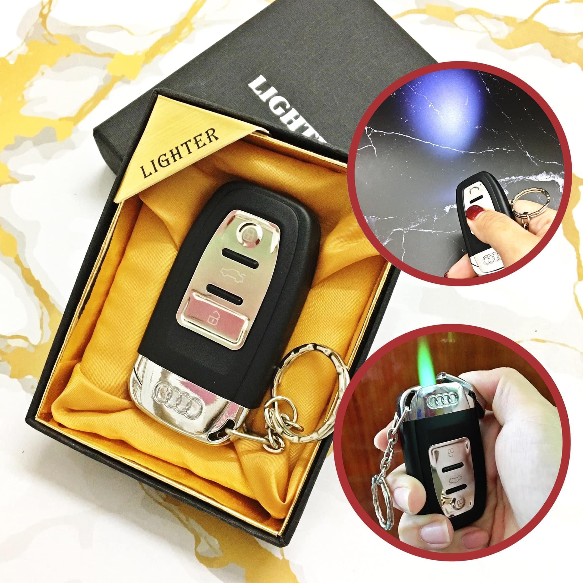 Bật Lửa Khè Móc Khóa Xe Ô Tô Audi Có Đèn Pin Cao Cấp - xài gas