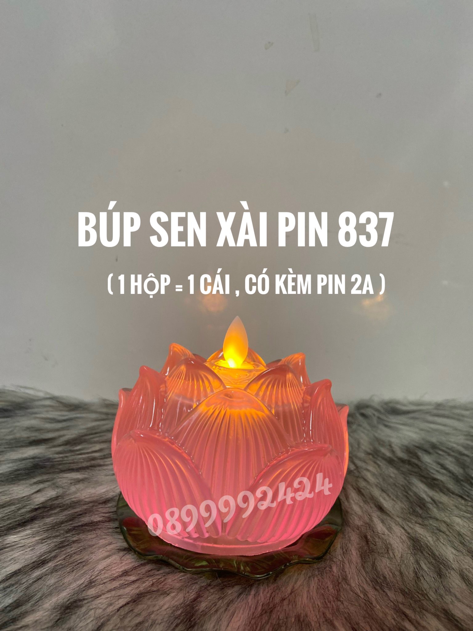 BÚP SEN ĐÈN NẾN THỜ CÚNG DÙNG PIN LED SIÊU SÁNG 837, NẾN DÙNG PIN