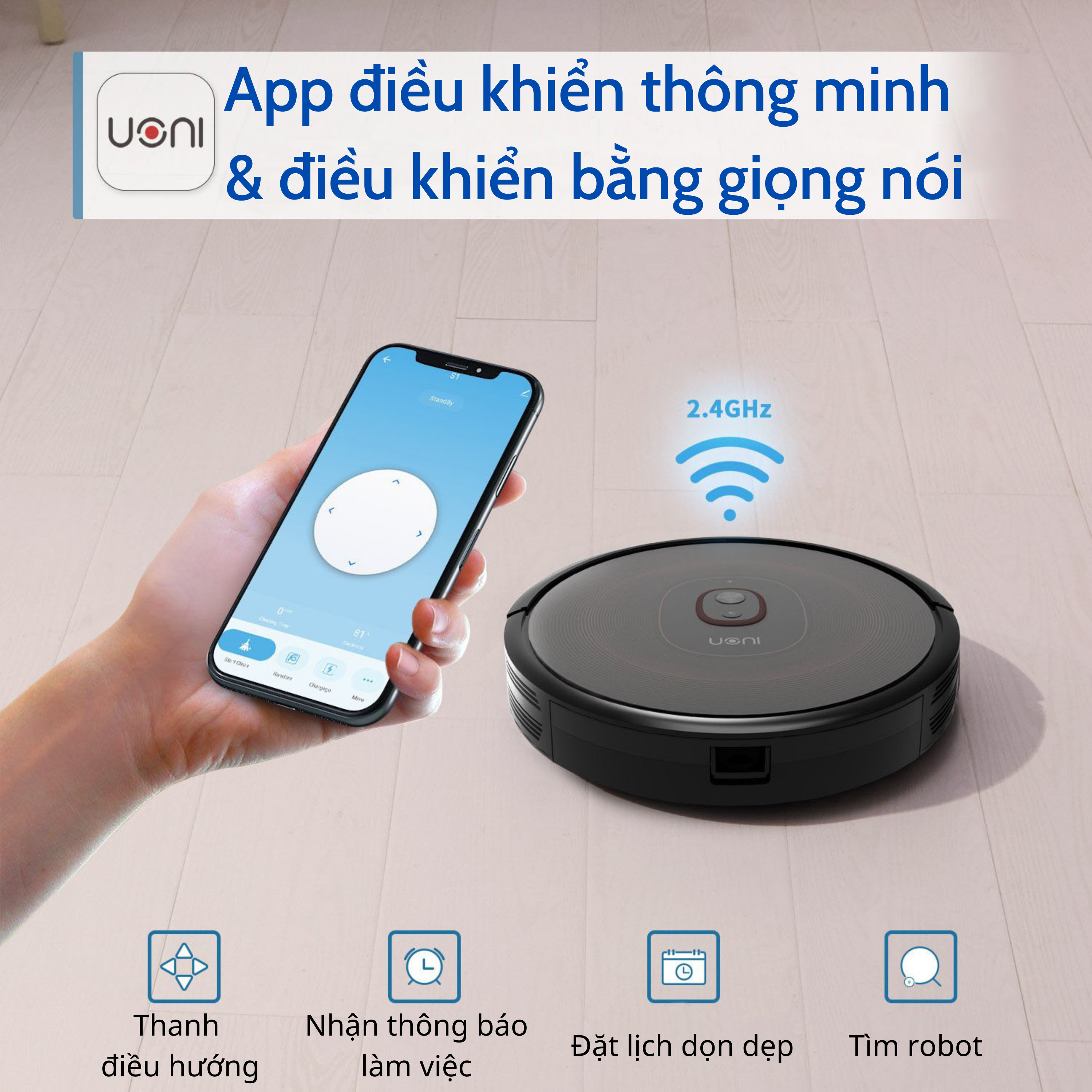 Robot hút bụi lau nhà thông minh thương hiệu Nhật Bản UONI S1 - Hàng chính hãng