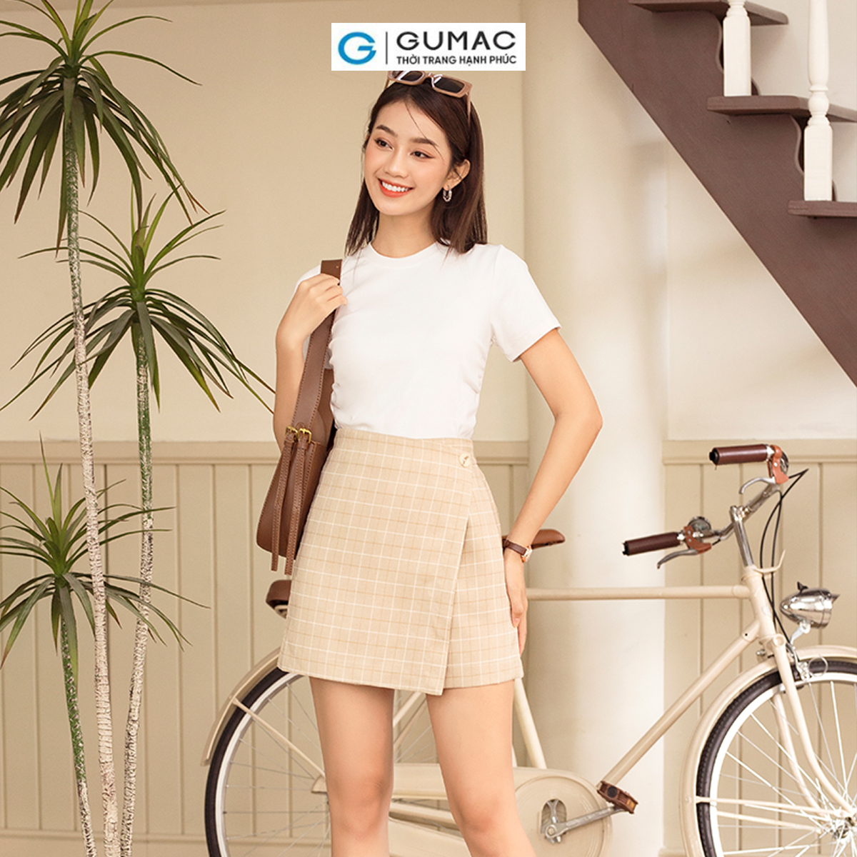 Quần caro giả váy thanh lịch trẻ trung thời trang GUMAC QD06024