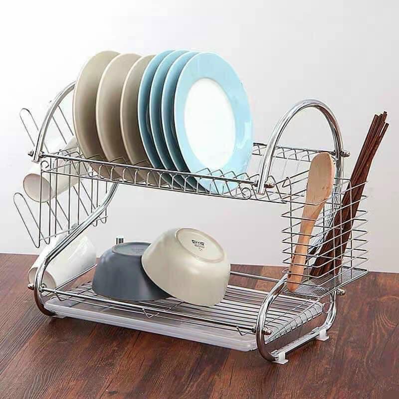 Kệ Úp Chén Inox Đa Năng 2 Tầng Hình Chữ S