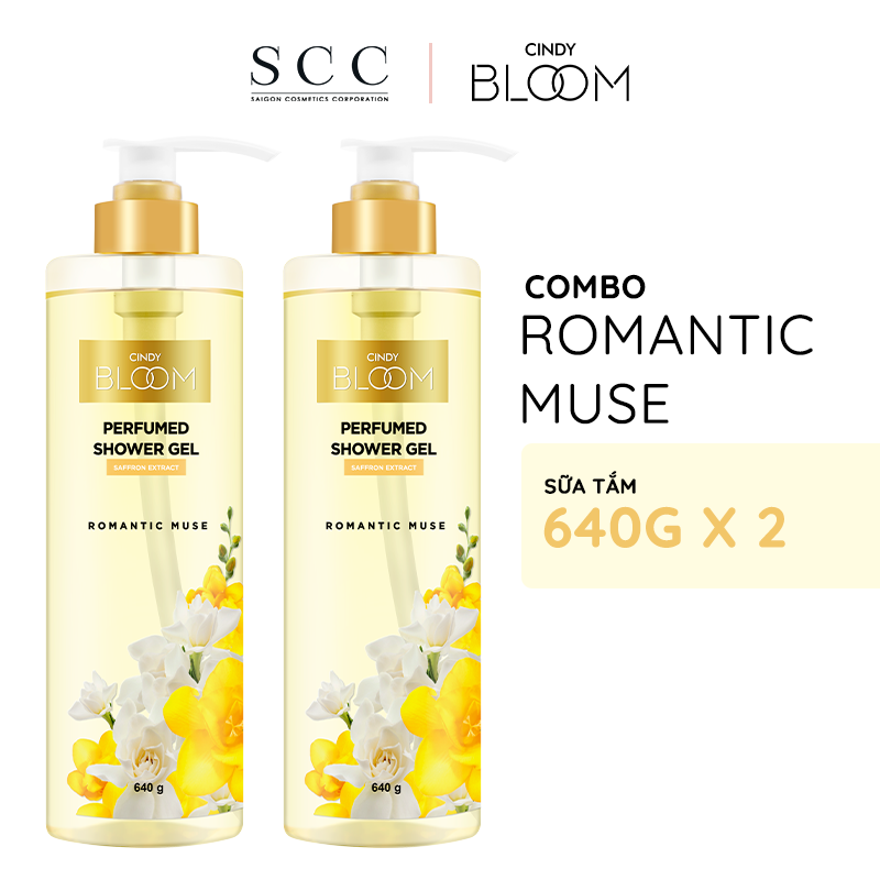 Combo 2 chai Sữa tắm nước hoa dưỡng ẩm sáng da Cindy Bloom Romantic Muse mùi hương quyến rũ lãng mạn 640g