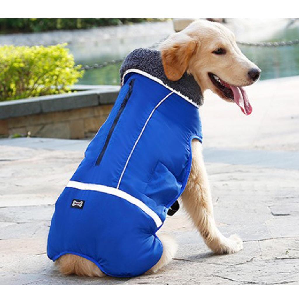 Waterproof Dog Coat Vest Warm Padded Reflective Puppy Clothes Blue M
