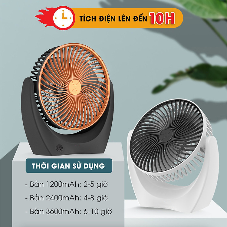 Quạt Tích Điện Mini Pin 10H, 2-3 Tốc Độ Gió Mát, Xoay Linh Hoạt 210 Độ Không Tiếng Ồn
