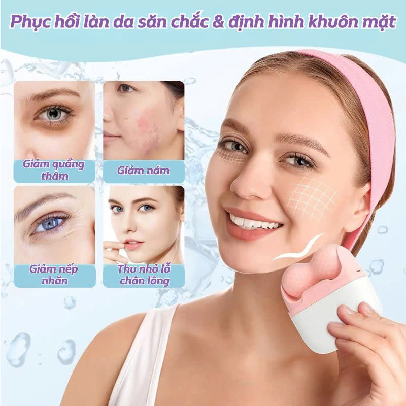 Máy Massage Mặt Làm Đẹp Da Lạnh ICE Giúp Nâng Cơ Mặt, Rửa Sạch Sâu, Tăng Cường Hấp Thụ Tinh Chất Dưỡng Da Kèm Massage Mắt Loại Quầng Thâm Tạo Nét V-Line Cho Mặt - Giao Màu Ngẫu Nhiên