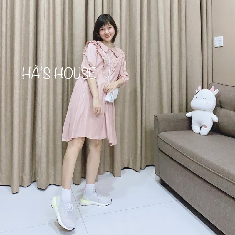 Đầm babydoll màu hồng phối bèo dễ thương