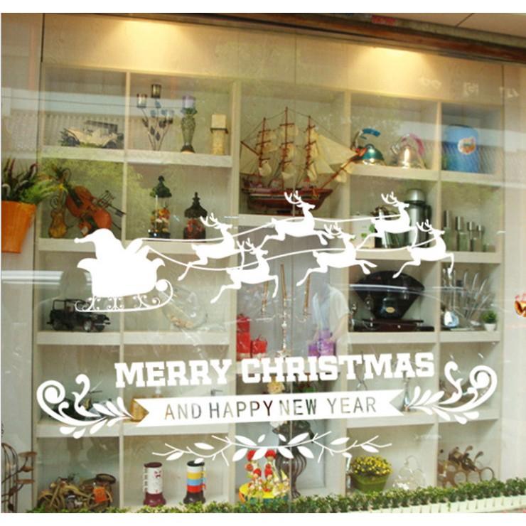 Decal trang trí noel hít tĩnh điện 2 mặt không dơ kính Mẫu Đoàn Xe Tuần Lộc