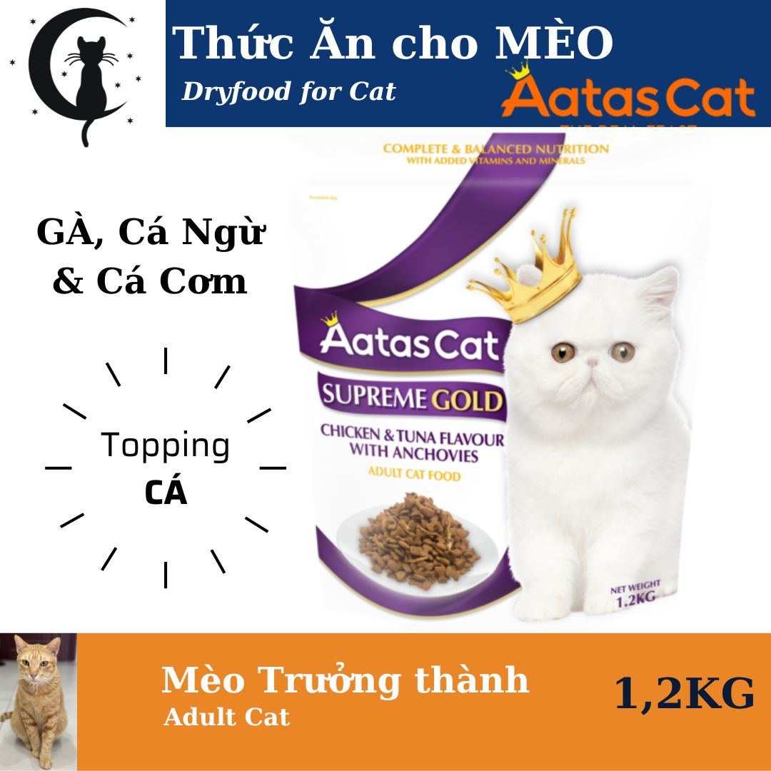 Aatas Cat [GOLD]  Vị Gà & Cá Ngừ mix Cá Cơm Sấy | Thức Ăn Hạt cho MÈO 1,2Kg