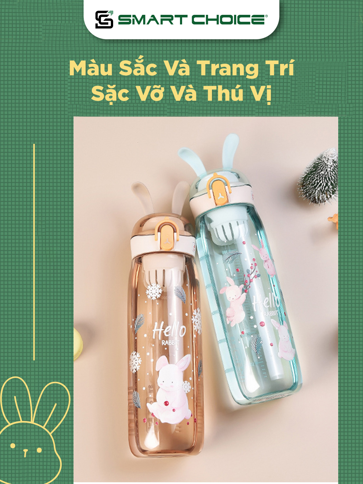 Bình Nước Con Thỏ SMARTCHOICE Trong Suốt 4 Màu Bằng Nhựa Cao Cấp SCG-PK087