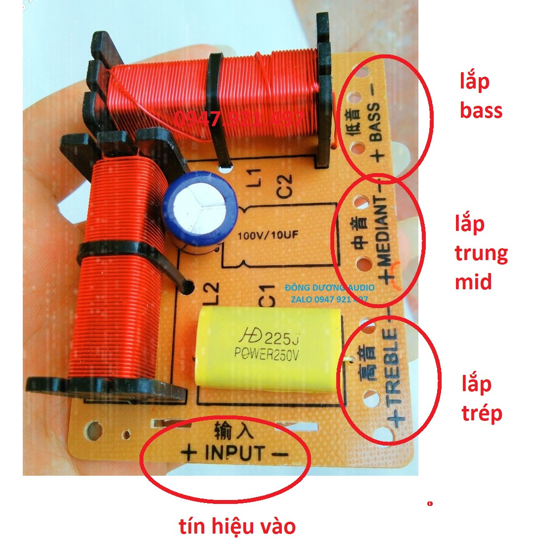 MẠCH PHÂN TẦN 3 ĐƯỜNG TIẾNG HX328 - LẮP CHO 1 BASS - 1 MID - 1 TREBLE