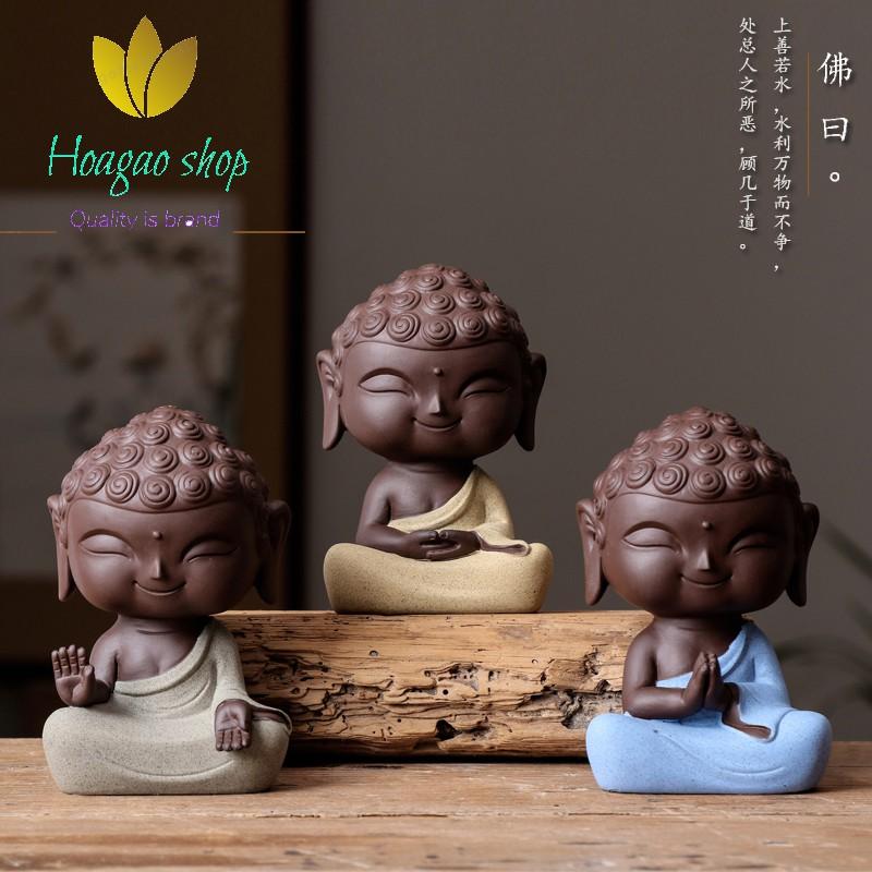 Tượng Như lai mini nhiều màu bằng gốm tử sa cao cấp, tượng gốm trang trí khay trà, bàn làm việc
