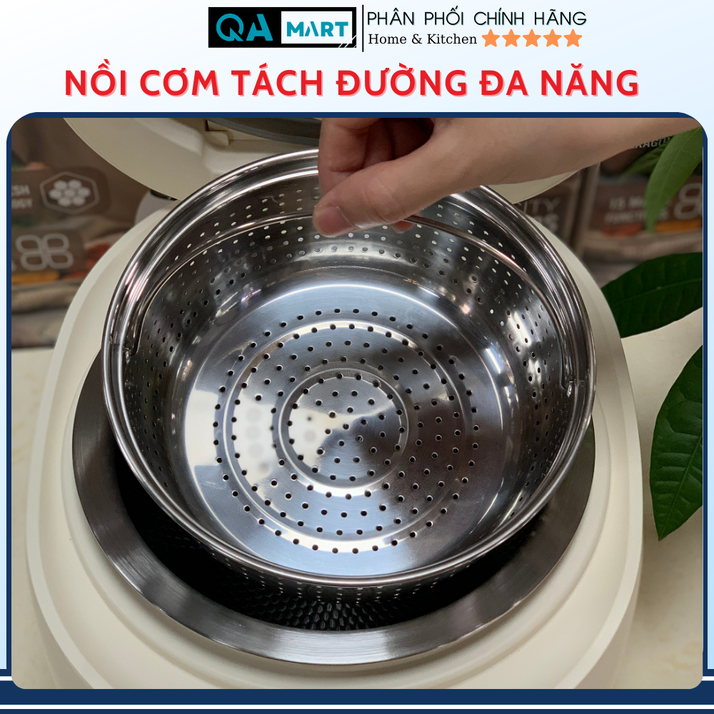 Nồi cơm tách đường đa năng Snapbee RC3000 Pro- 2 lòng nồi inox, đáy vân lục giác chống dính - Hàng chính hãng