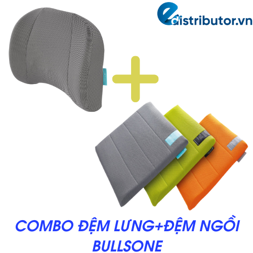 Combo Đệm Lưng Cao Cấp Bullsone(Xám)+Đệm Ngồi Bullsone cho Ghế Ô Tô, Xe Hơi (Xanh size M)