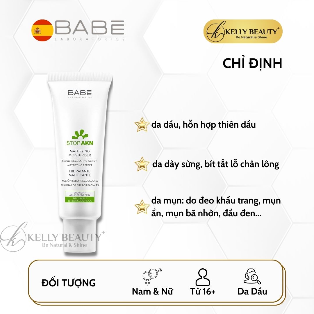 Kem Dưỡng Kiềm Dầu Ngừa Mụn BABE Stop AKN Mattifying Moisturiser - Kelly Beauty